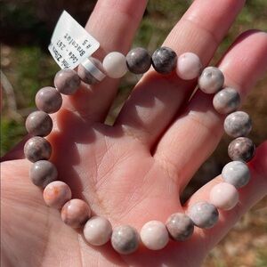 Elegant Natural Pink Zebra Jasper Beaded Elastic Bracelet 8-8.5mm